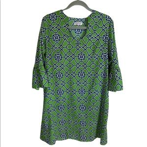 Buckhead Betties Maren Green And Blue Printed Shift Dress. Women's Size XL